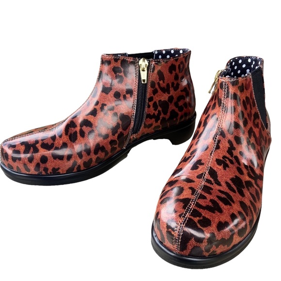 Alegria Boots Ankle Climatease Leopard Print Brown and Black Rainboot Size 37 - Picture 4 of 12